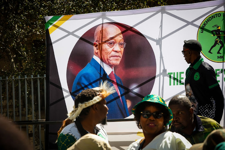 An MK party banner displaying a picture of Jacob Zuma. Picture: THULANI MBELE