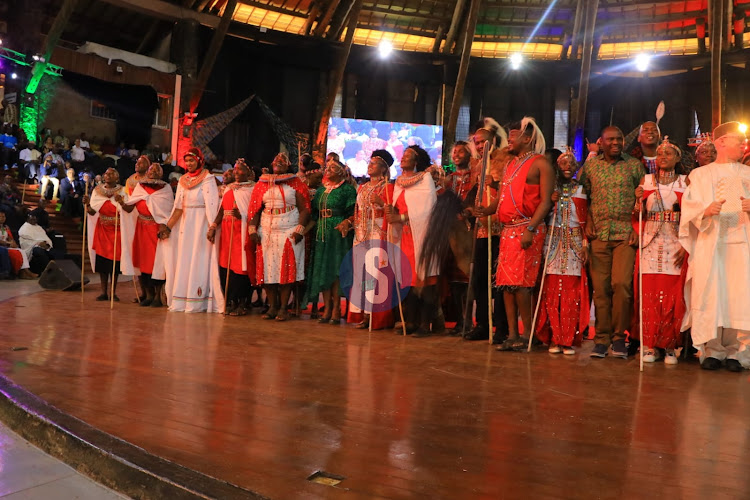 First lady Rachel Ruto joins Maasai community in dancing at the Bomas of Kenya to commemorate Utamaduni day on October 10, 2023.