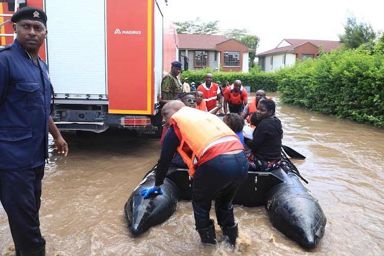 Emergency response unit at the flooded residential estate in Athi River, Machakos on April 24, 2024.
