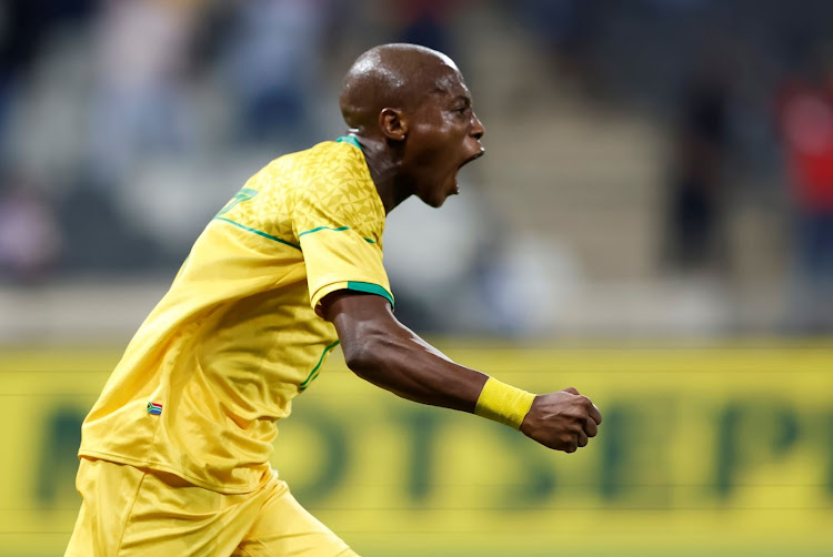 Bafana Bafana's Zakhele Lepasa during the international friendly match against Mozambique at Mbombela Stadium on November 17 2022.