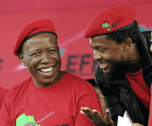 EFF leaders Julius Malema and Mbuyiseni Ndlozi at a public manifesto consultation assembly with workers in Pretoria. / Veli Nhlapo