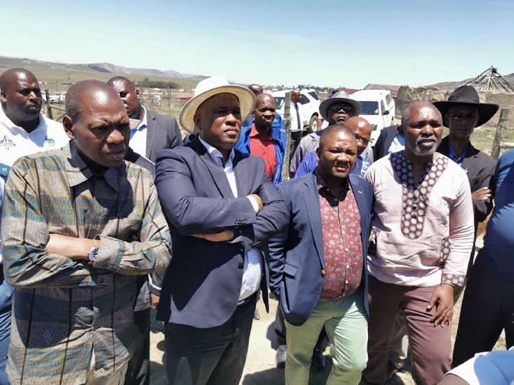 From left Health minister ZwelinMkhize, Premier Oscar Mabuyane, Nkosi Sipho Mahlangu and Nkosi Mwelo Nonkonyane visited initiation schools in Ngcobo following the high death toll.