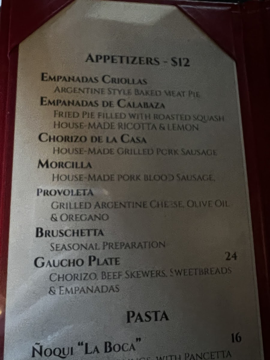 La Boca Steakhouse gluten-free menu
