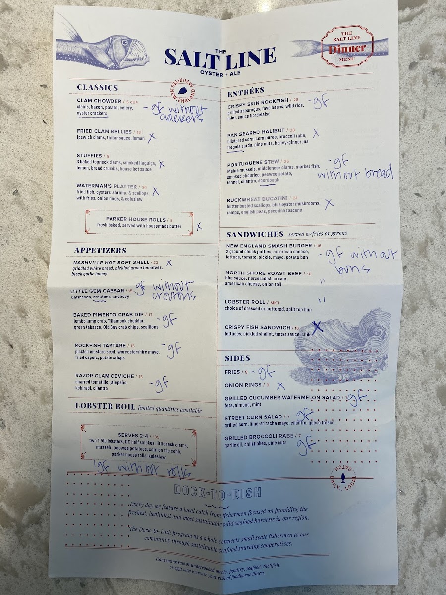 The Salt Line gluten-free menu