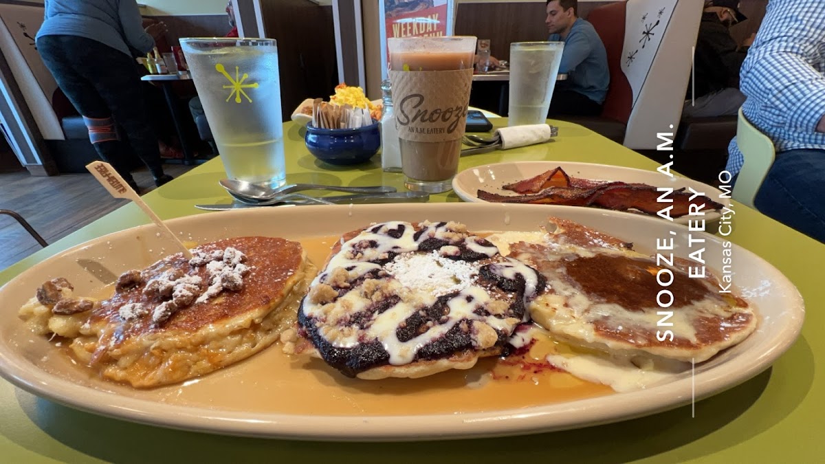 GF pancake flight- sweet potato, blueberry streusel, and pineapple upside down cake