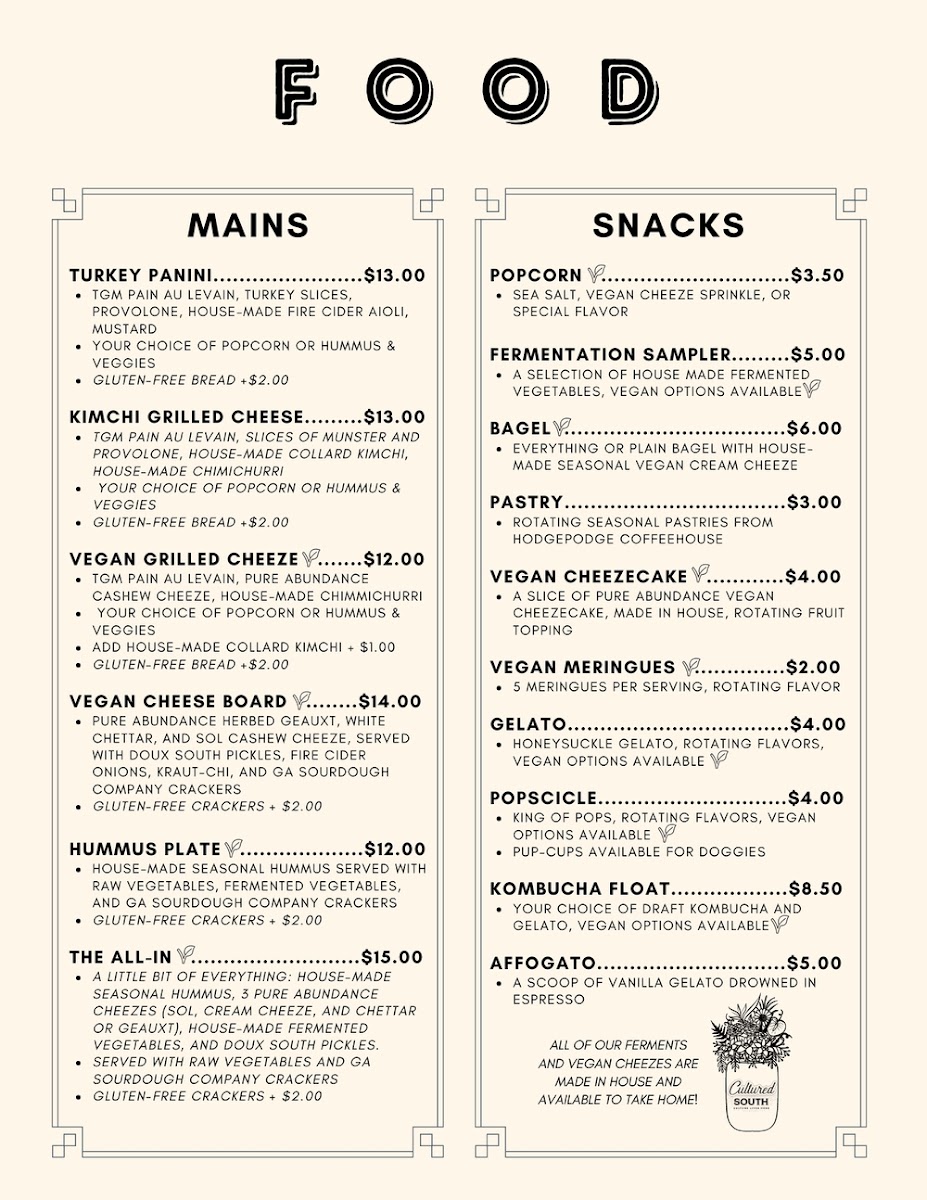 Menu (Mains & Snacks)