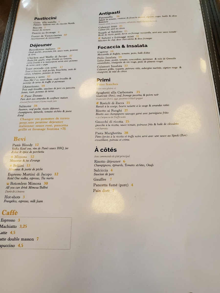 Jacopo gluten-free menu