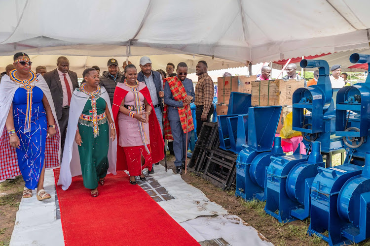 Gender CS Aisha Jumwa, First Lady Mama Rachel Ruto among other leaders during the launch of empowerment projects for women, youth and people with disabilities in Kajiado on April 13, 2024.