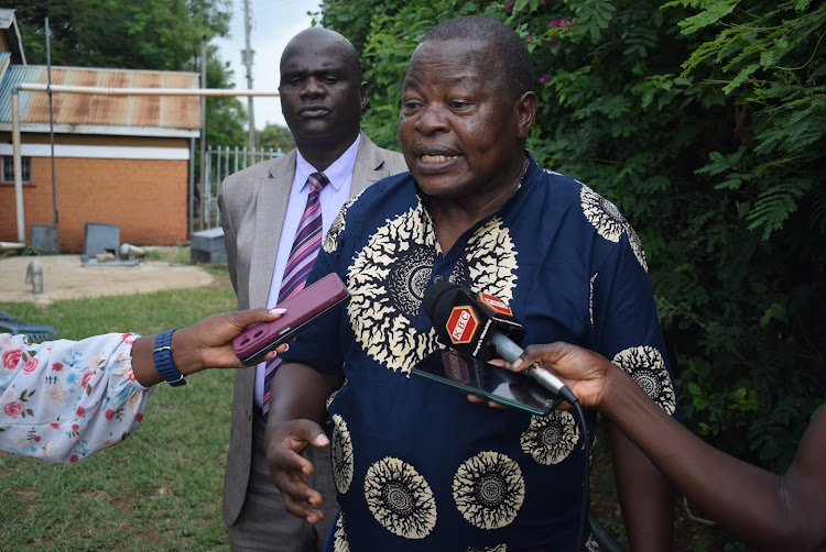 Kuppet secretary general Akelo Misori speaks to journalists in Homa Bay town on April 6,2024