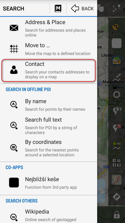 Android application Contacts for Locus Map screenshort