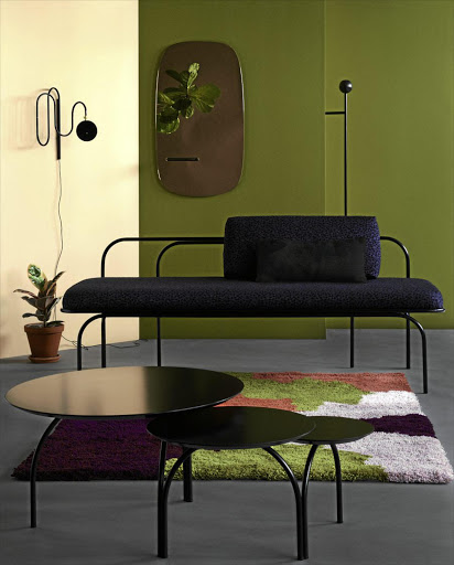 These multifunctional nesting tables and bright coloured rug from Studio Finna's are bang on trend.