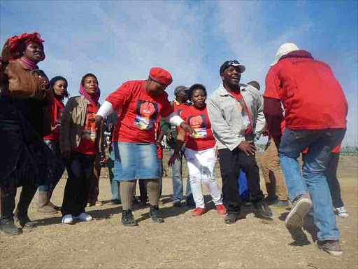 JUNE 30;2016: LAUNCH: A group of Sterkspruit Civic Alliance members chanting slogan songs at the Bensonvale College sportsgrounds in Sterkspruit prior to the launch of the alliance's August 3 Local Government Elections.Picture:SIKHO NTSHOBANE