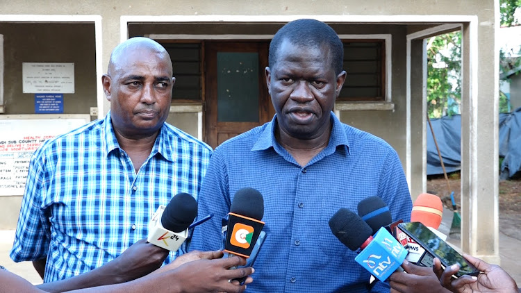Director Homicide Unit Kenya Martin Nyuguto with Chief Government pathologist during the daily briefing at the Malindi Sub County hospital mortuary.