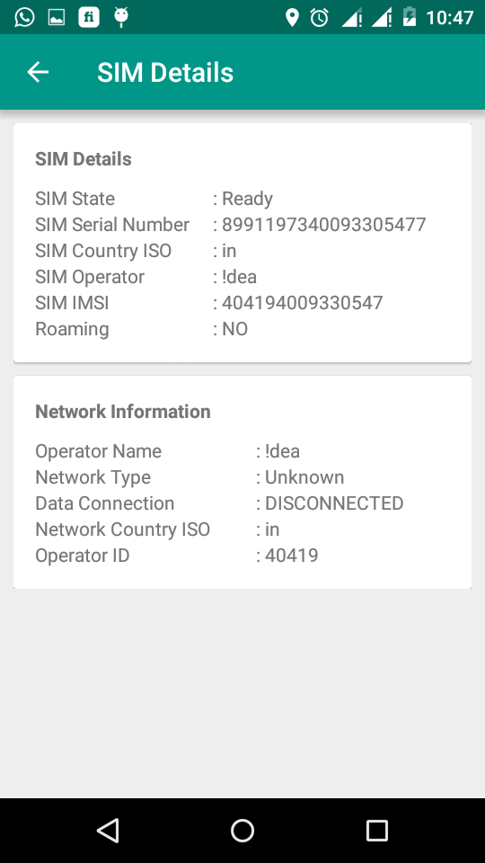 Android application SIM Info &amp; Contacts screenshort