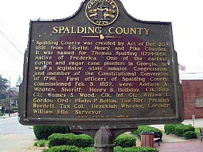 Spalding County was created by Act of Dec. 20, 1851 from Fayette, Henry and Pike Counties. It was named for Thomas Spalding (1774-1851), native of Frederica. One of the earliest cotton and sugar...