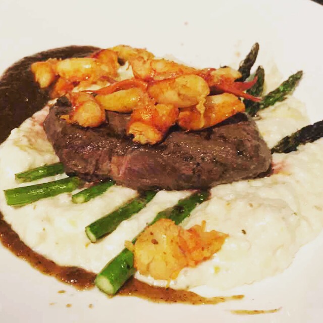 Steak and Lobster with Grits! Amazing and Gluten Free.