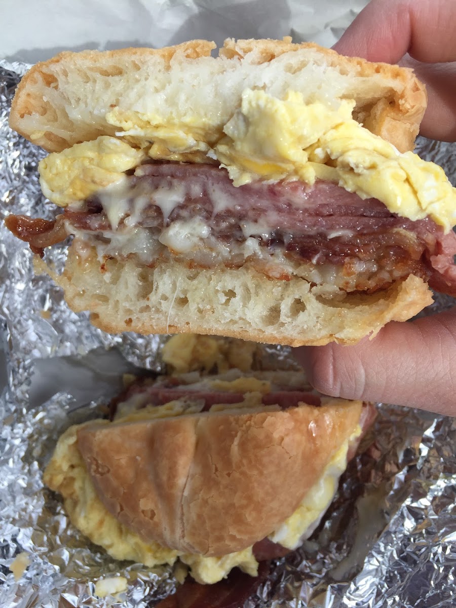 Breakfast sandwich (the big one!) with extra pork roll instead of scrapple.