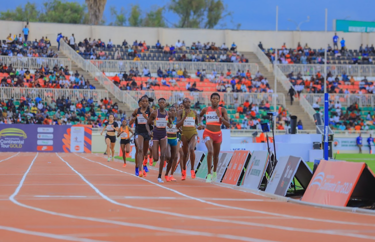 Female athletes during the Absa Kip Keino Classic sponsored by Absa Bank, at the Nyayo National Stadium on April 20, 2024.