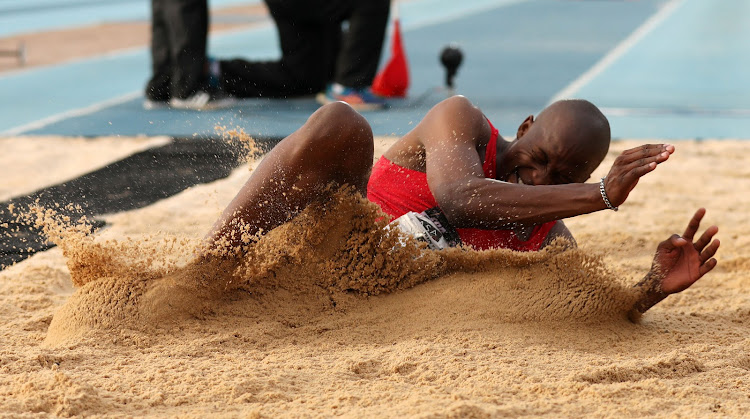 Luvo Manyonga competes in the men's long jump during the Athletics South Africa Championship at Tuks Stadium, Pretoria on 17 March 2018.