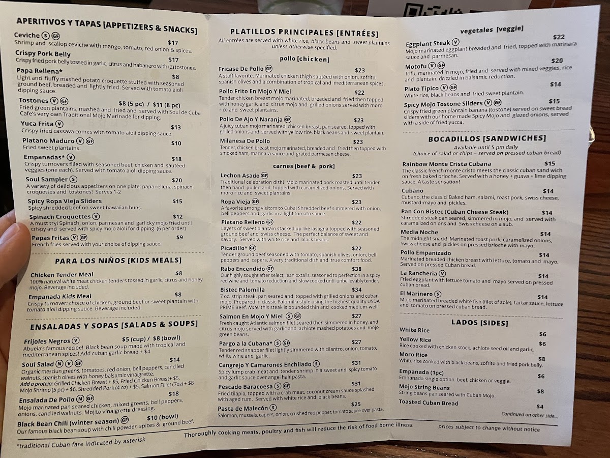 Printed menu with GF items marked