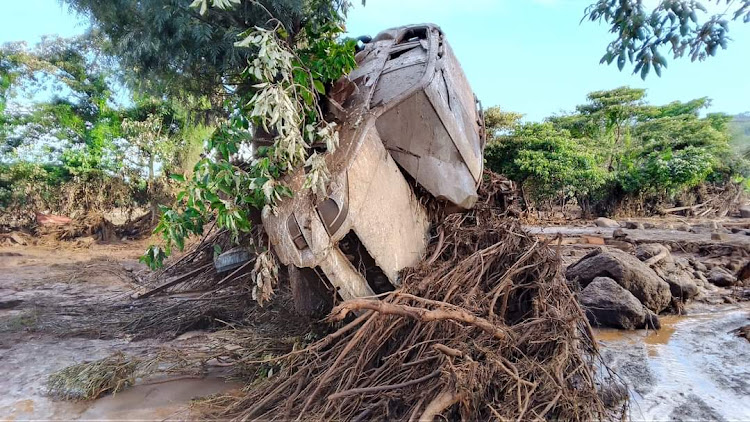 A car stuck in the debris after the flooding ncident swept through Kamuchiri Village in Mai Mahiu, Nakuru County on April 29, 2024.