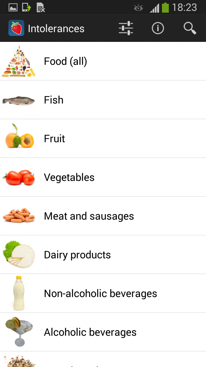 Android application Food Intolerances screenshort