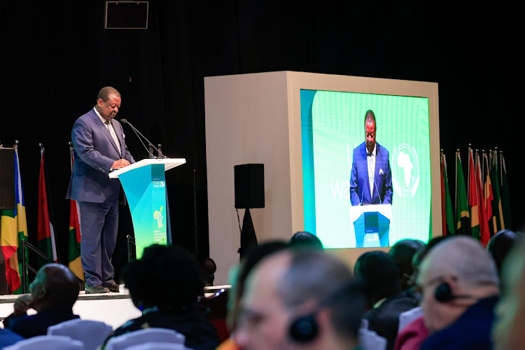 Prime Cabinet Secretary Musalia Mudavadi speaking on the second day of the Africa Fertiliser and Soil Health Summit at the KICC in Nairobi on May 8, 2024.