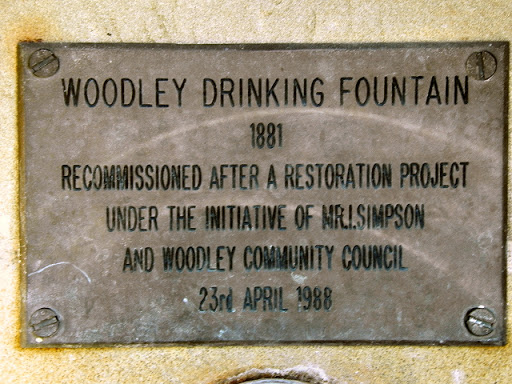 Plaque on the side of SJ9391 : Woodley Drinking Fountain. © Copyright David Dixon and licensed for reuse under this Creative Commons Licence . Submitted via Geograph