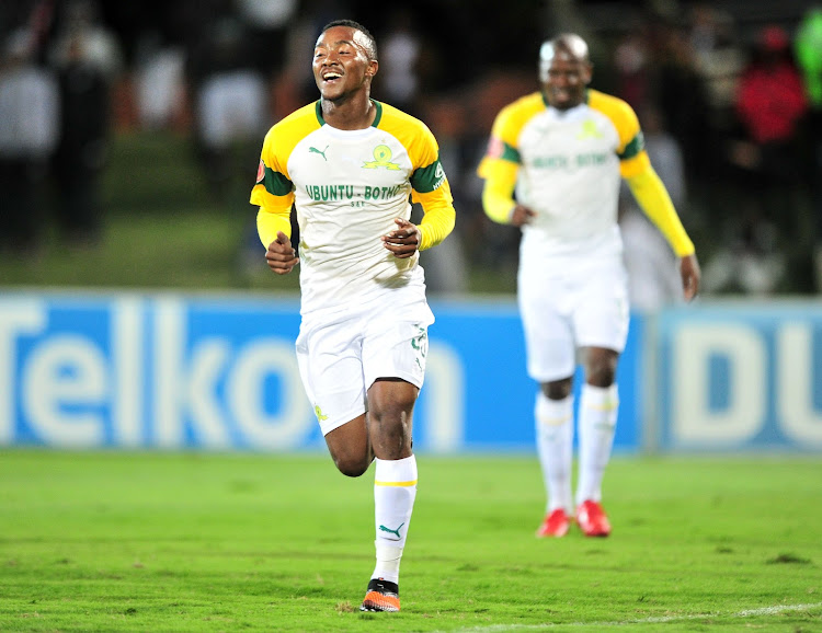 Lebohang Maboe of Mamelodi Sundowns celebrates goal during the Absa Premiership 2018/19 match between Golden Arrows and Mamelodi Sundowns at Princess Magogo Stadium, Durban on 19 September 2018.