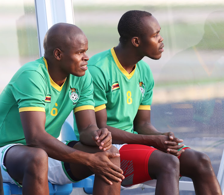 Willard Katsande (L) and Knowledge Musona (R) during training at the 2017 African Cup of Nations Finals Afcon at the Libreville training venue in Gabon on 21 January 2017.