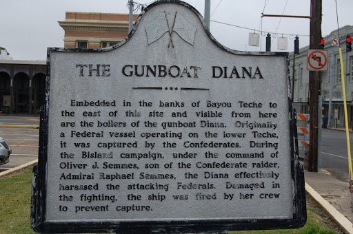 Embedded in the banks of Bayou Teche to the east of this site and visible from here are the boilers of the gunboat Diana. Originally a Federal vessel operating on the lower Teche, it was captured...