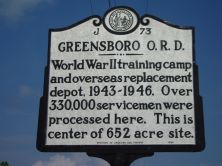 World War II training camp and overseas replacement depot, 1943-1946. Over 330,000 servicemen were processed here. This is center of 652 acre site.Plaque via North Carolina Highway Historical...