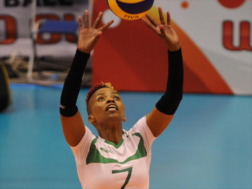 Janet Wanja receive a ball during 2015 FIVB Women World Cup in Japan.