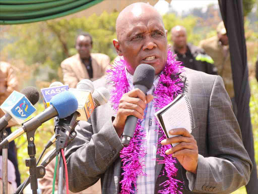 NLC Chairman Mohammed Swazuri speaking in Eldoret. /FILE