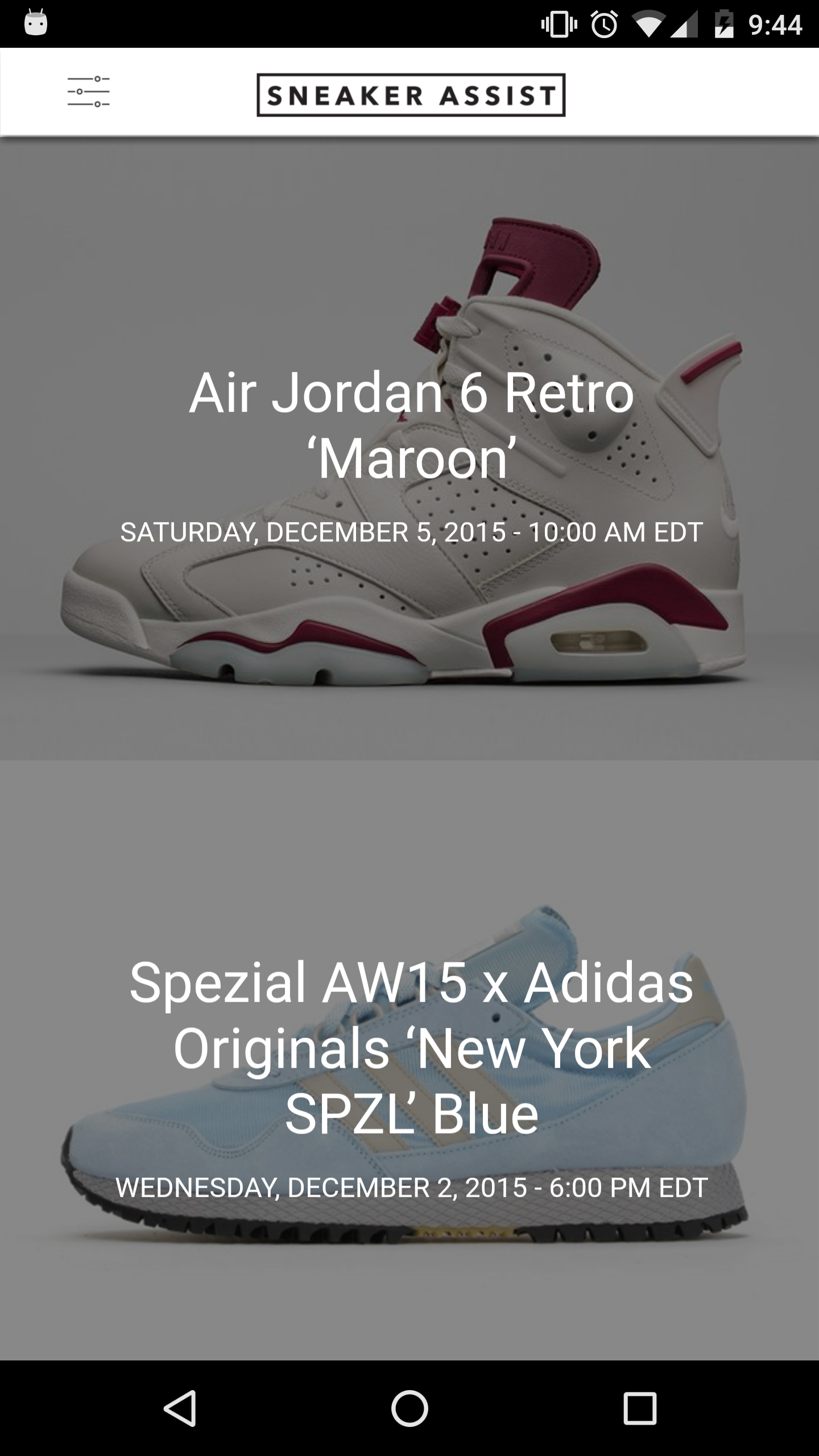 Android application Sneaker Assist screenshort