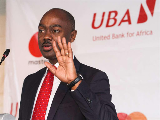 United Bank for Africa managing director Isaac Mwige during the unveiling of the Mastercard partnership deal that will facilitate services to its customers on July 21 /ENOS TECHE