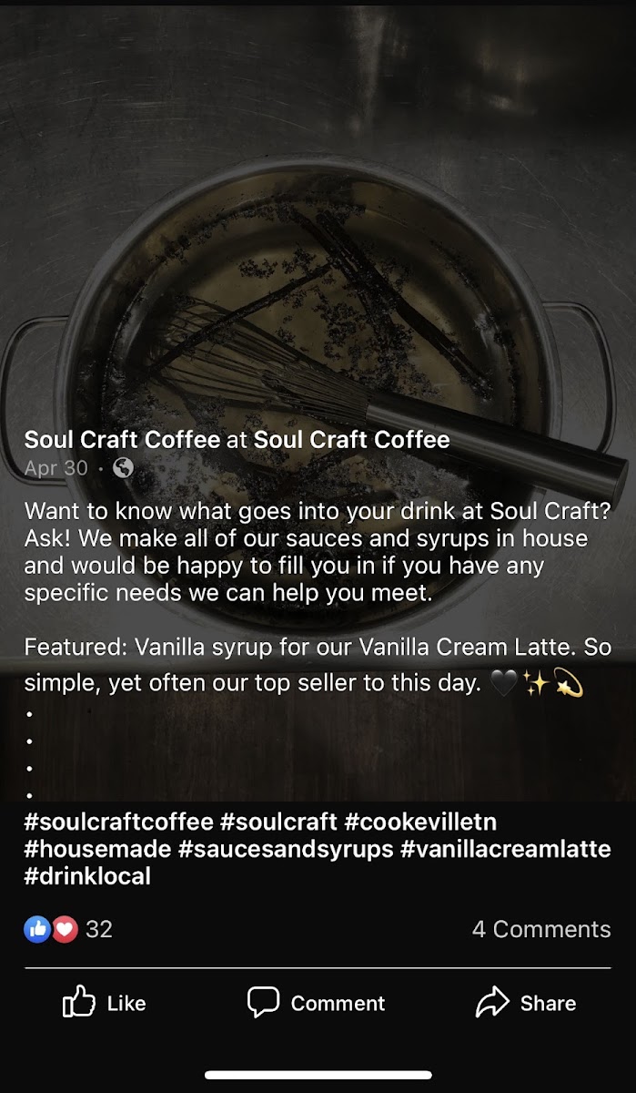 Soul Craft Coffee gluten-free menu