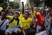 Students from the University of Johannesburg protest in Braamfontein, Johannesburg near the University of the Witwatersrand campus in solidarity with fellow learners. They are protesting as part of the national campaign for free tertiary education for all.