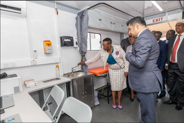 First Lady Mama Rachel Ruto inspects a mobile clinic at State House, Nairobi on November 6, 2023.