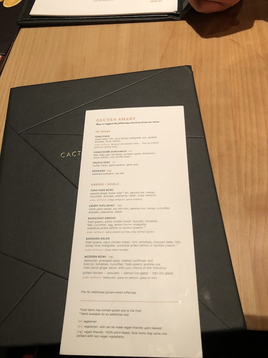 Cactus Club Cafe gluten-free menu