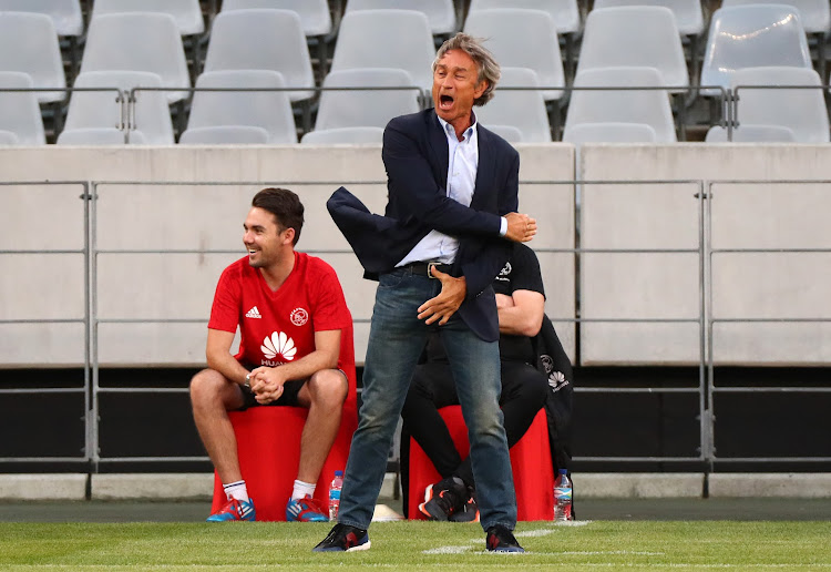 A furious looking Ajax Cape Town coach Muhsin Ertugral reacts in frustration on the touchline during the Absa Premiership match against Mamelodi Sundowns at Cape Town Stadium, Cape Town on 9 January 2018. Sundowns came from a goal down to win 2-1.