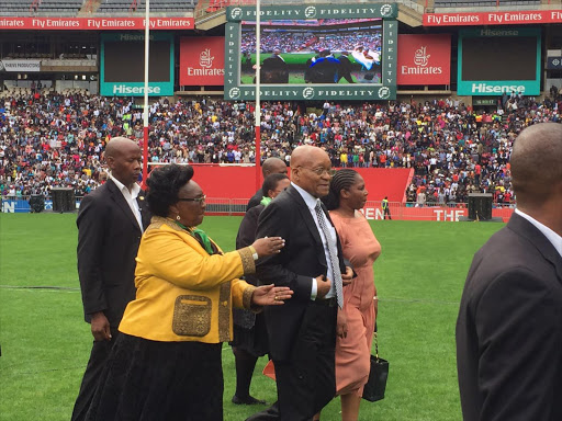 President Jacob Zuma arrives at the Ellis Park Stadium, Johannesburg, to deliver a message of support ahead of the Good Friday service of the Universal Church of Kingdom of God.