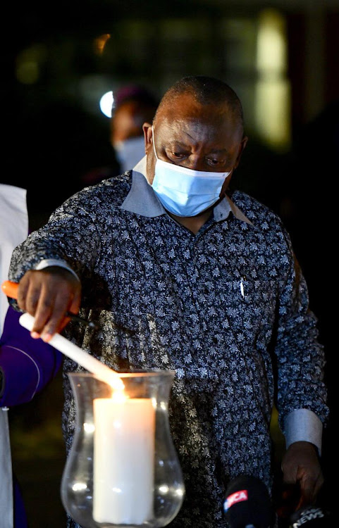President Ramamphosa leading the commemorative ceremony at Khayelitsha District Hospital on the night SA recorded its highest coronavirus record.