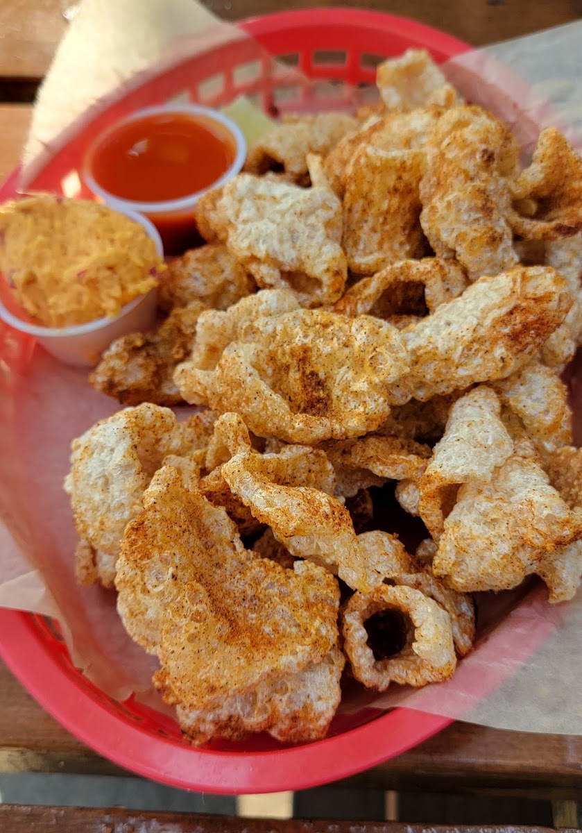 Pork rinds with pimento cheese