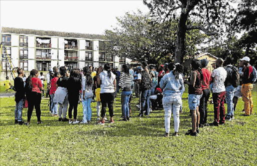 Walter Sisulu University students staged a protest at St Georges park yesterday morning saying the University provided residences that do not meet the Higher Education Specification. PICTURE: SIBONGILE NGALWA