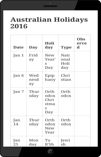 Android application Australian Holidays 2016 screenshort