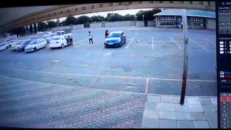 A screenshot of CCTV footage recorded of the incident where a man was shot and killed inside his car at a shopping centre in Welkom.