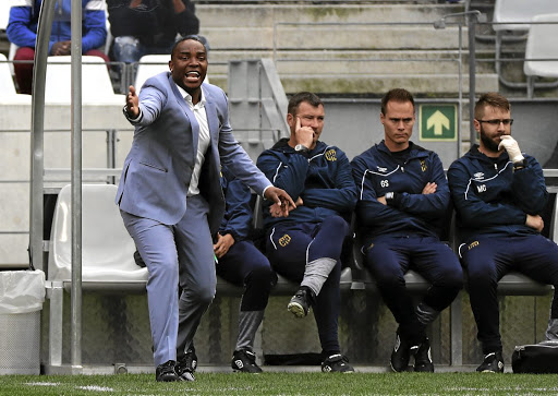Cape Town City head coach Benni McCarthy, with his technical team, reacts during the MTN8 quarterfinal match against Polokwane City yesterday Picture: BackpagePix