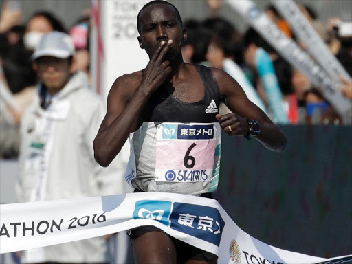 Bernard Kipyego crosses the finish line in second place at the 2016 Tokyo Marathon in Japan. /COURTESY