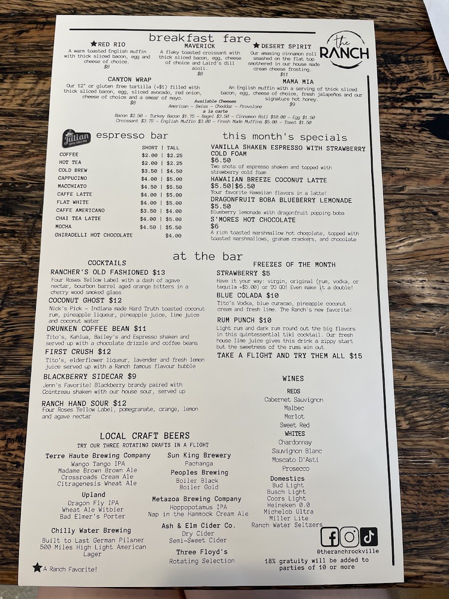 The Ranch gluten-free menu